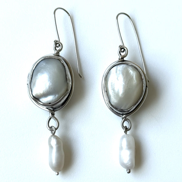 Sterling Silver, Baroque and Freshwater Pearl Drop Earrings