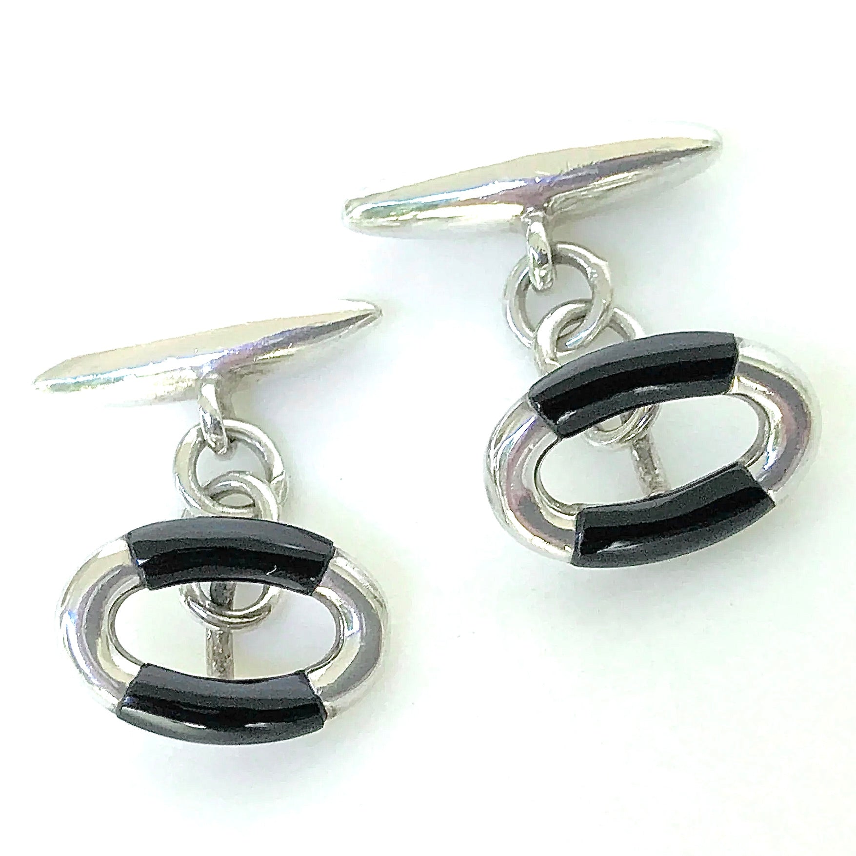 Sterling Silver and Black Agate Cufflinks