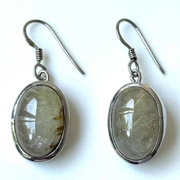 Sterling Silver and Rutilated Quartz Drop Earrings