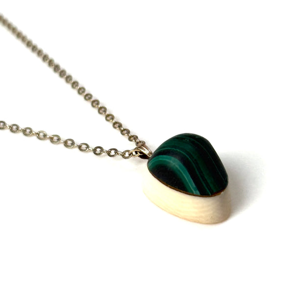 Vintage Malachite and Bone Pendant Necklace