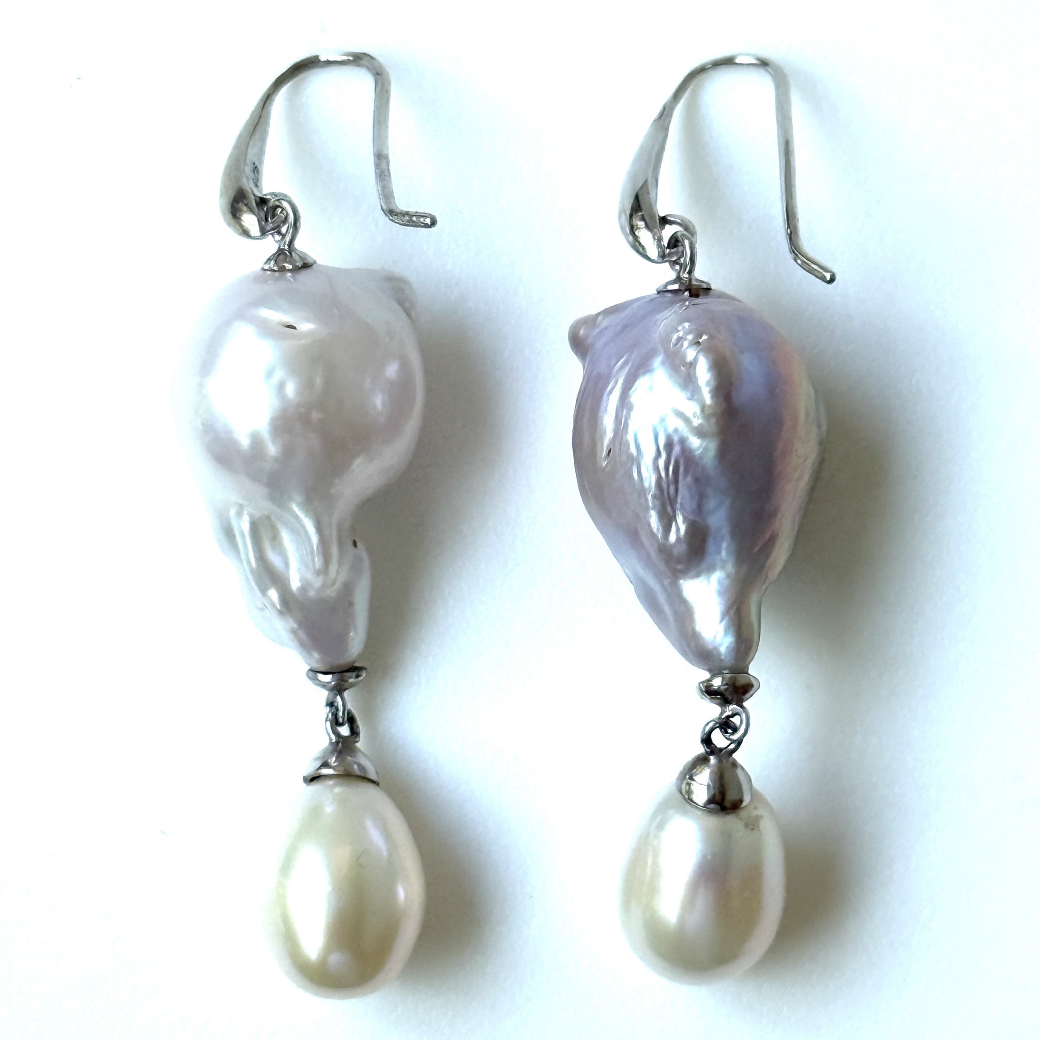 Large Sterling Silver and Baroque Pearl Drop Earrings