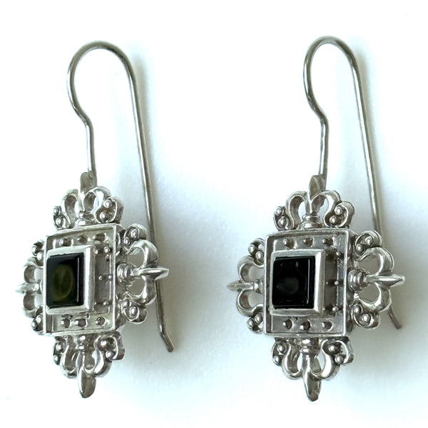 Sterling Silver and Onyx Drop Earrings