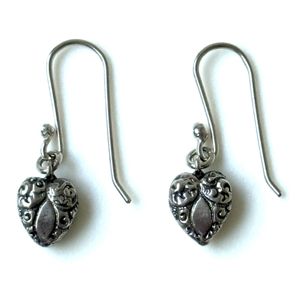 Vintage Petite Sterling Silver “Heart” Drop Earrings