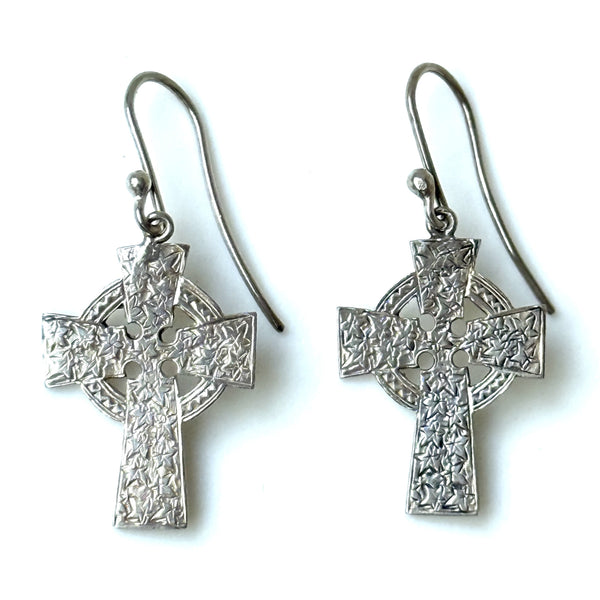 Vintage-Style Sterling Silver “Celtic Cross” Drop Earrings