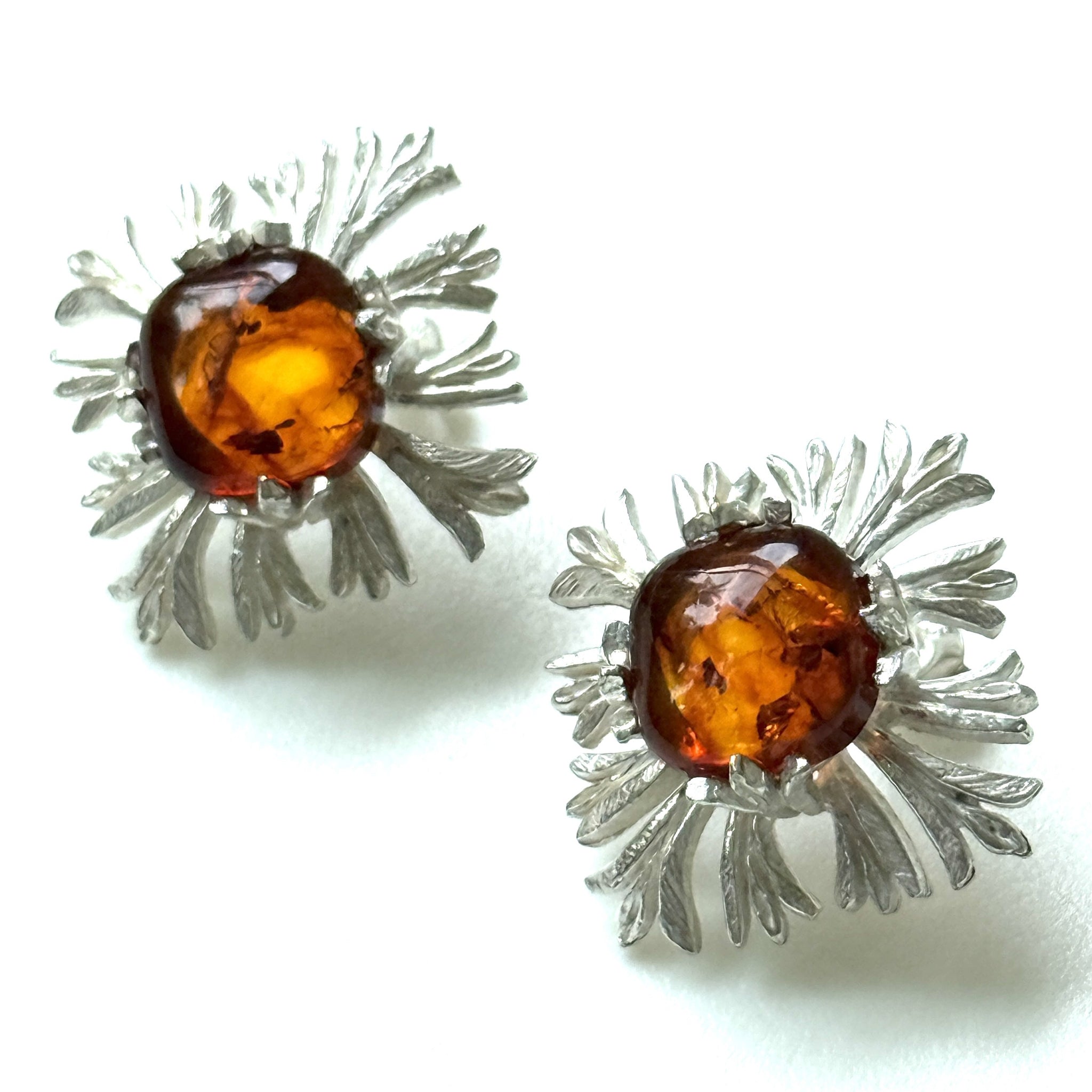 Sterling Silver and Amber Stud Earrings