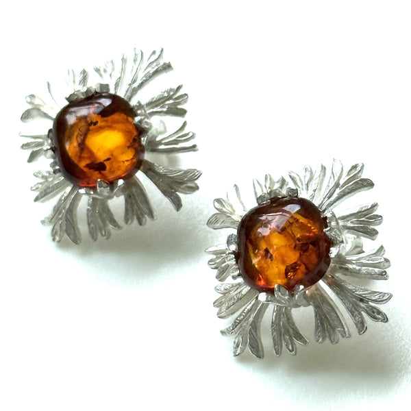 Sterling Silver and Amber Stud Earrings