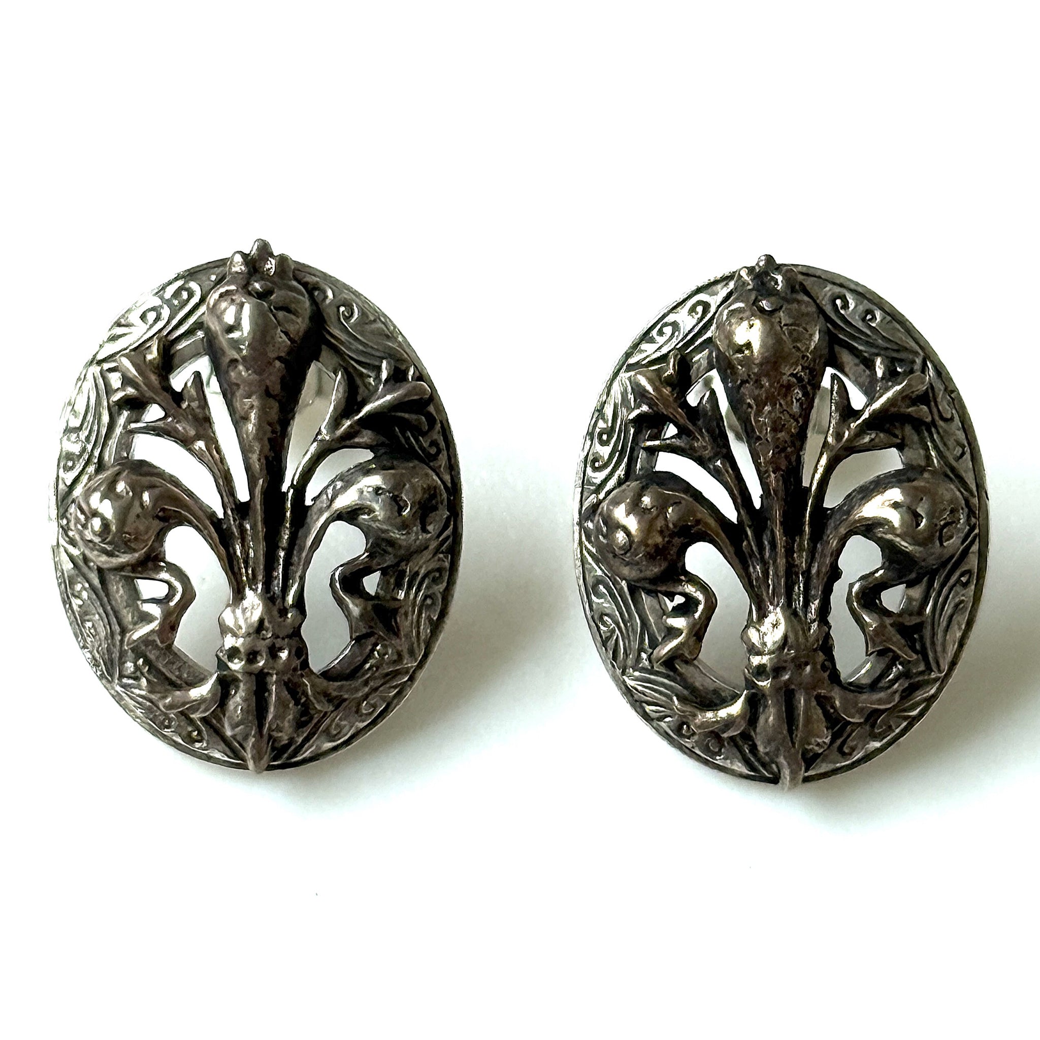 Oxidised Sterling Silver and Gilded “Fleur-de-Lis” Stud Earrings