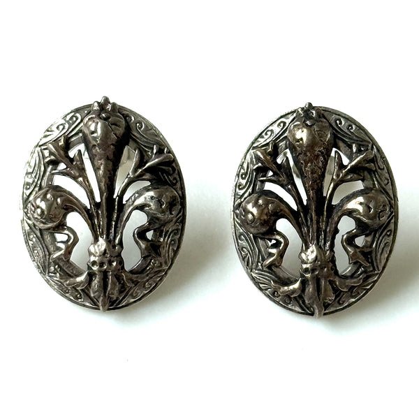 Oxidised Sterling Silver and Gilded “Fleur-de-Lis” Stud Earrings