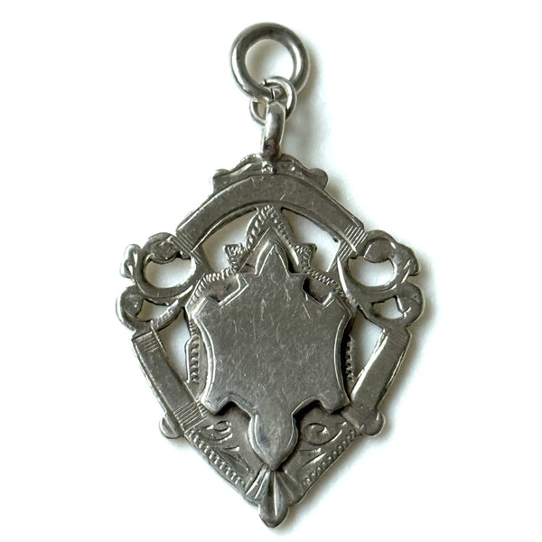 Antique Sterling Silver Shield Fob Pendant