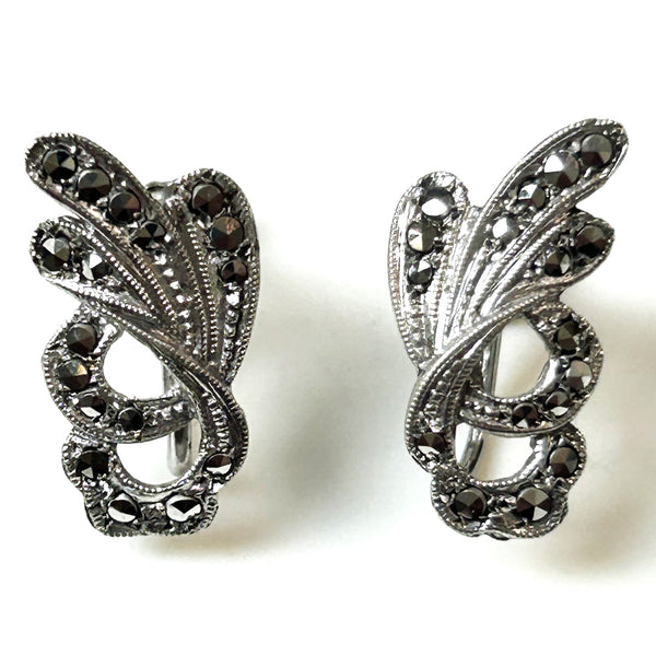 Silver and Marcasite Screw-on Earrings