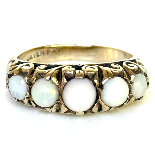 9ct Gold and Opal Semi-Eternity Ring