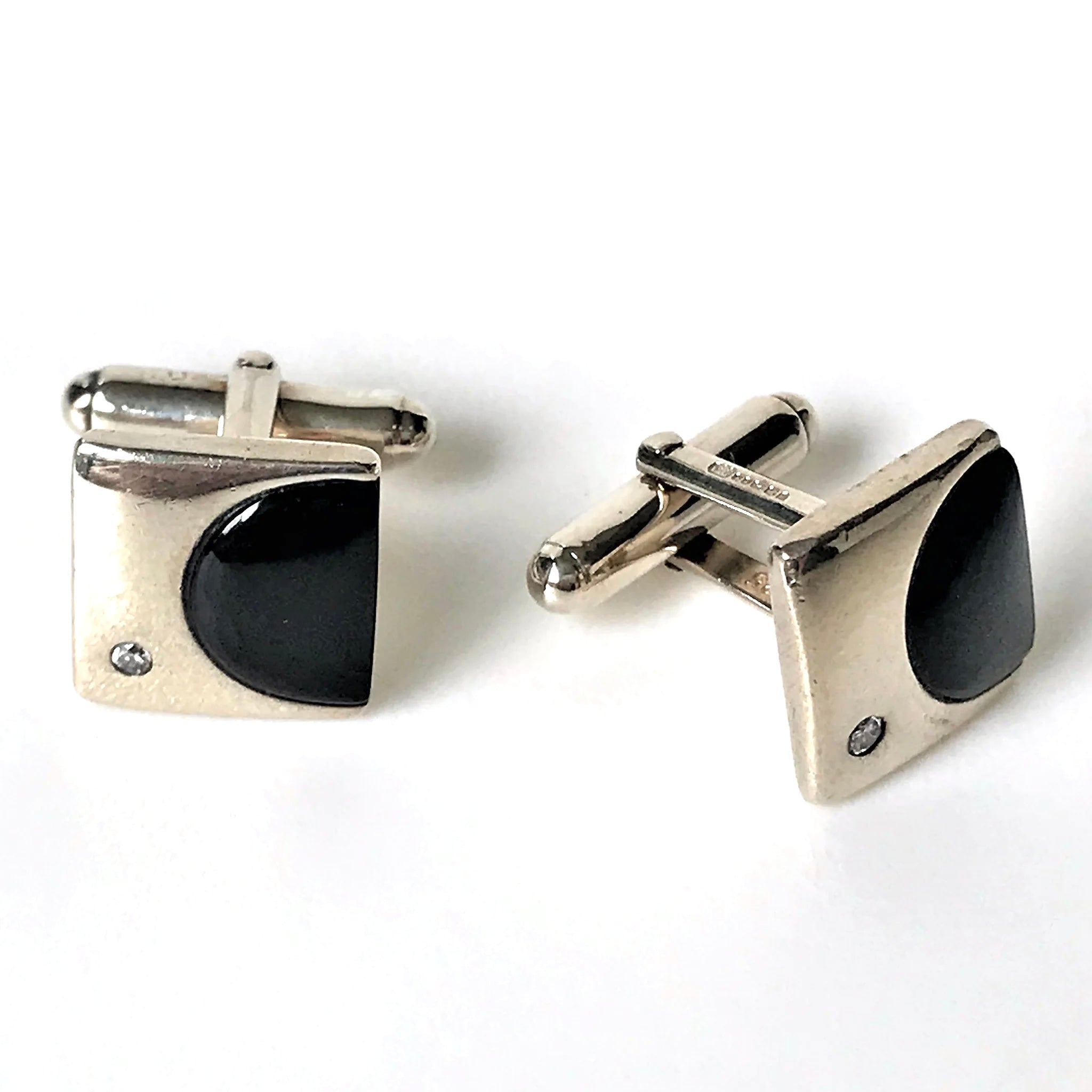 Sterling Silver, Onyx and Cubic Zirconia Cufflinks