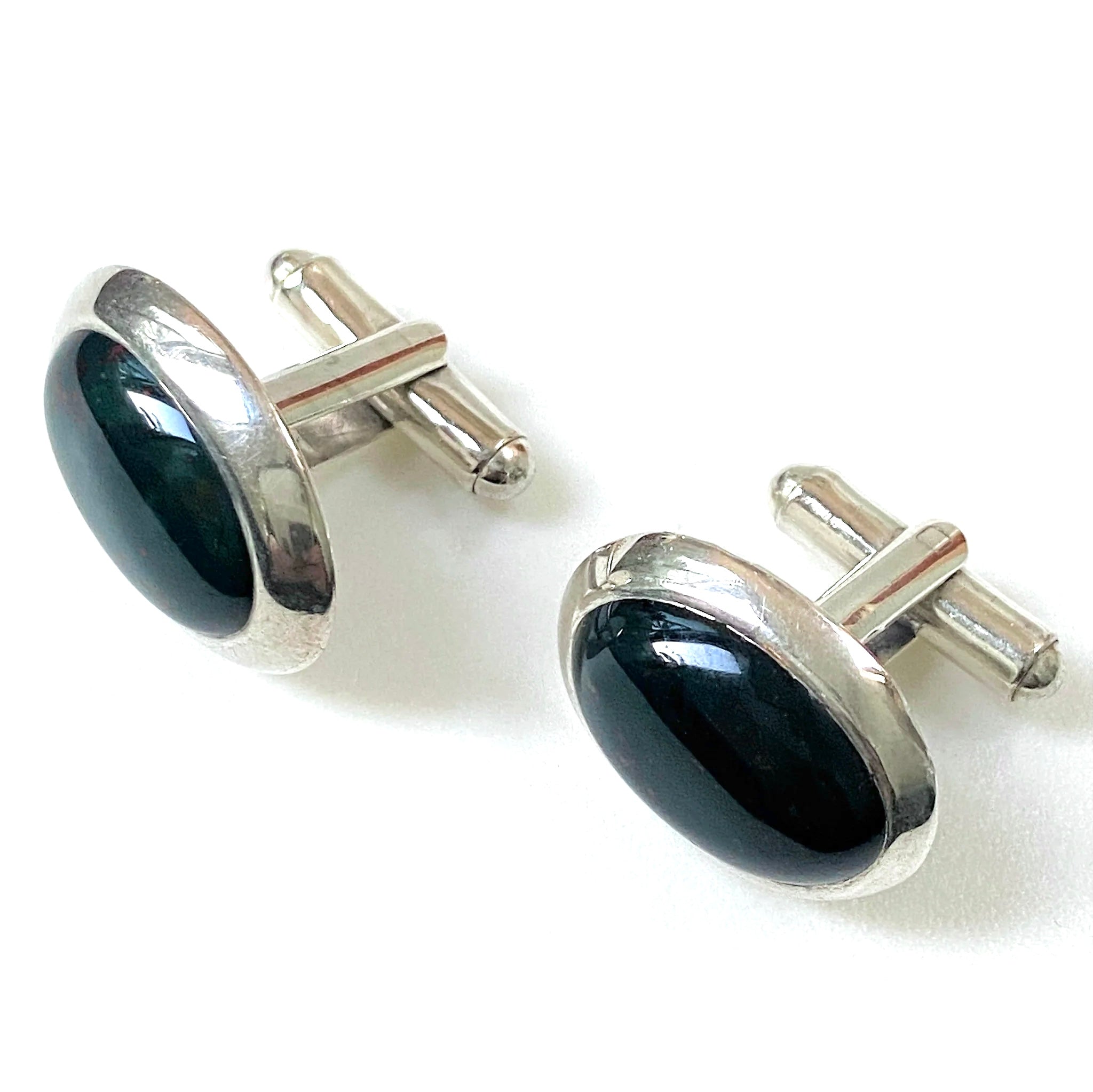 Sterling Silver and Bloodstone Cufflinks