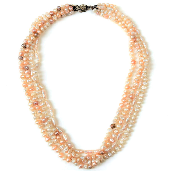 Multistrand Pearl Necklace with Silver Clasp