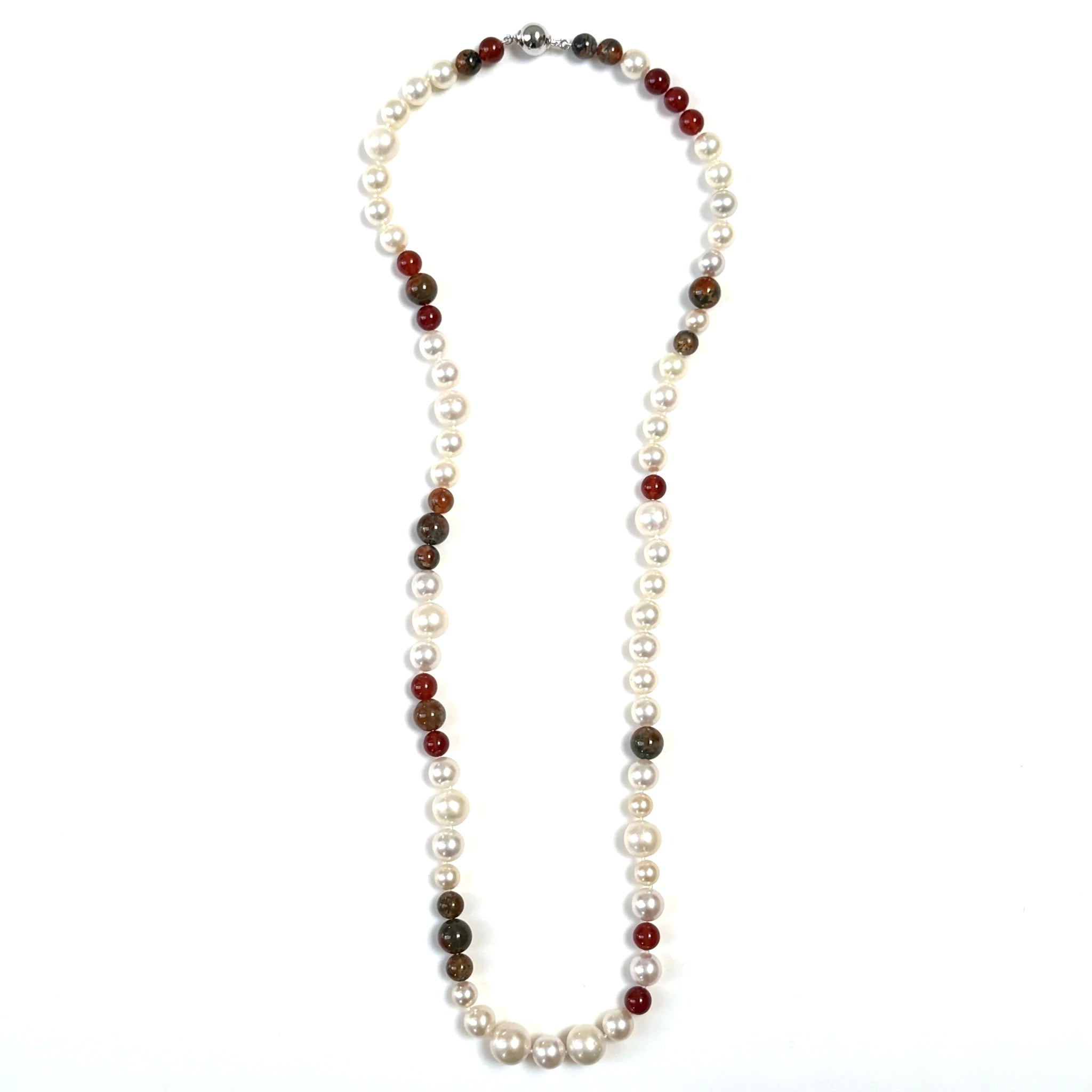 Sterling Silver, Pearl, Jasper and Garnet Necklace
