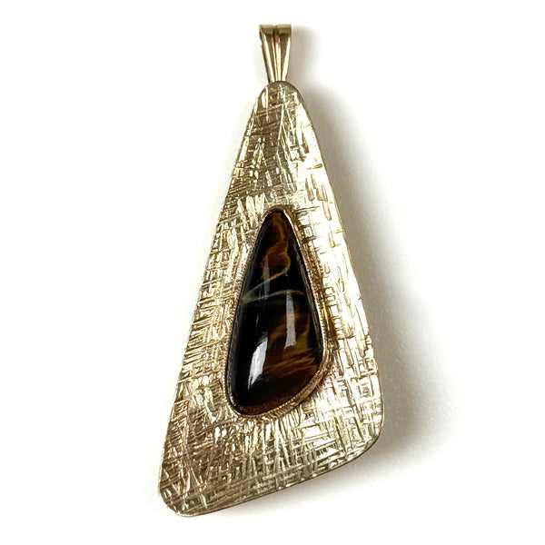 Mid-Century 9ct Gold and Tiger’s Eye Pendant Brooch
