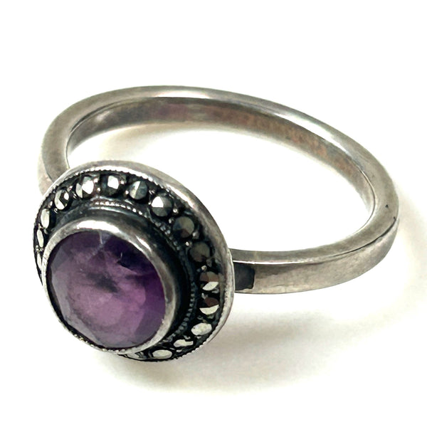 Silver, Marcasite and Amethyst Ring