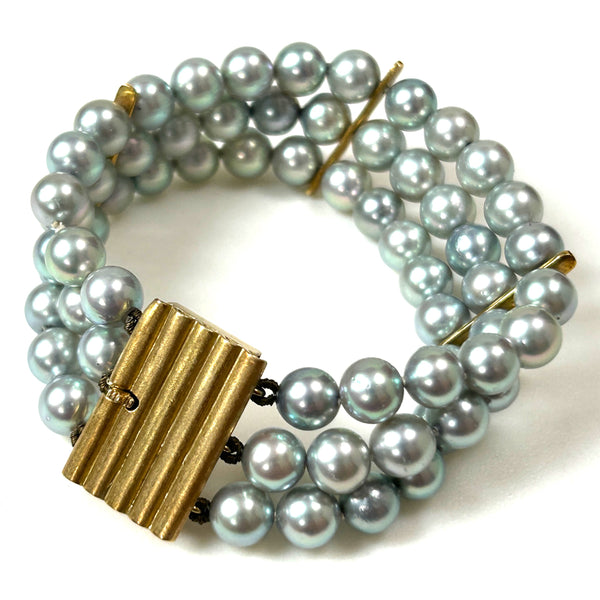 Vintage 18ct Gold and Grey Pearl Bracelet