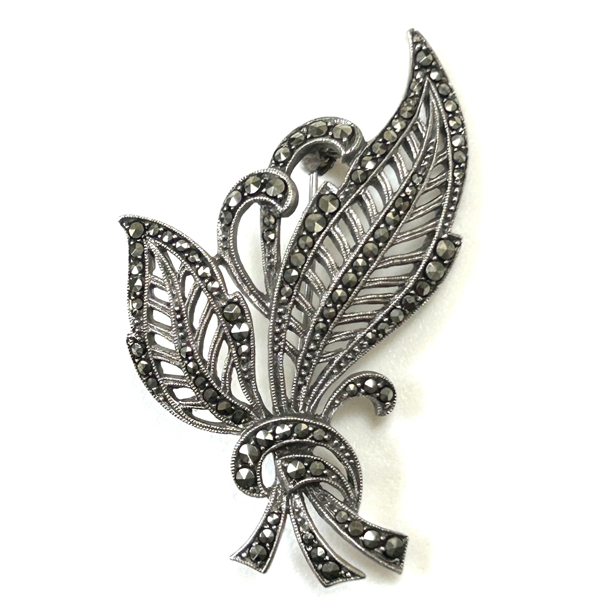 Vintage Silver and Marcasite “Leaf” Brooch