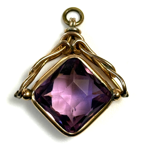 Antique 9ct Yellow Gold and Amethyst Swivel Pendant