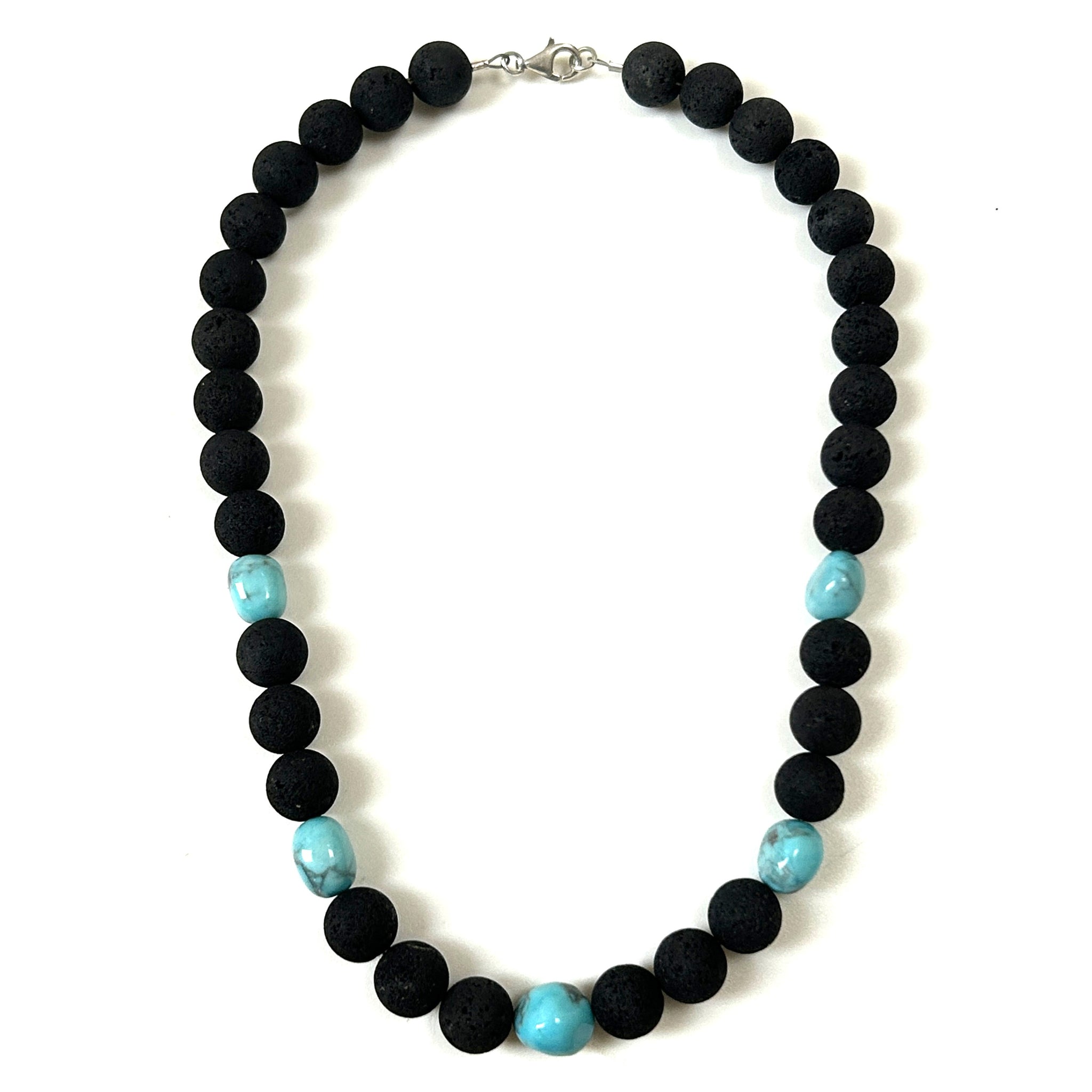 Sterling Silver, Turquoise and Lava Bead Necklace