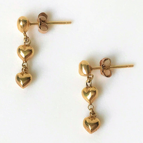 9ct Gold Drop Earrings with Hearts