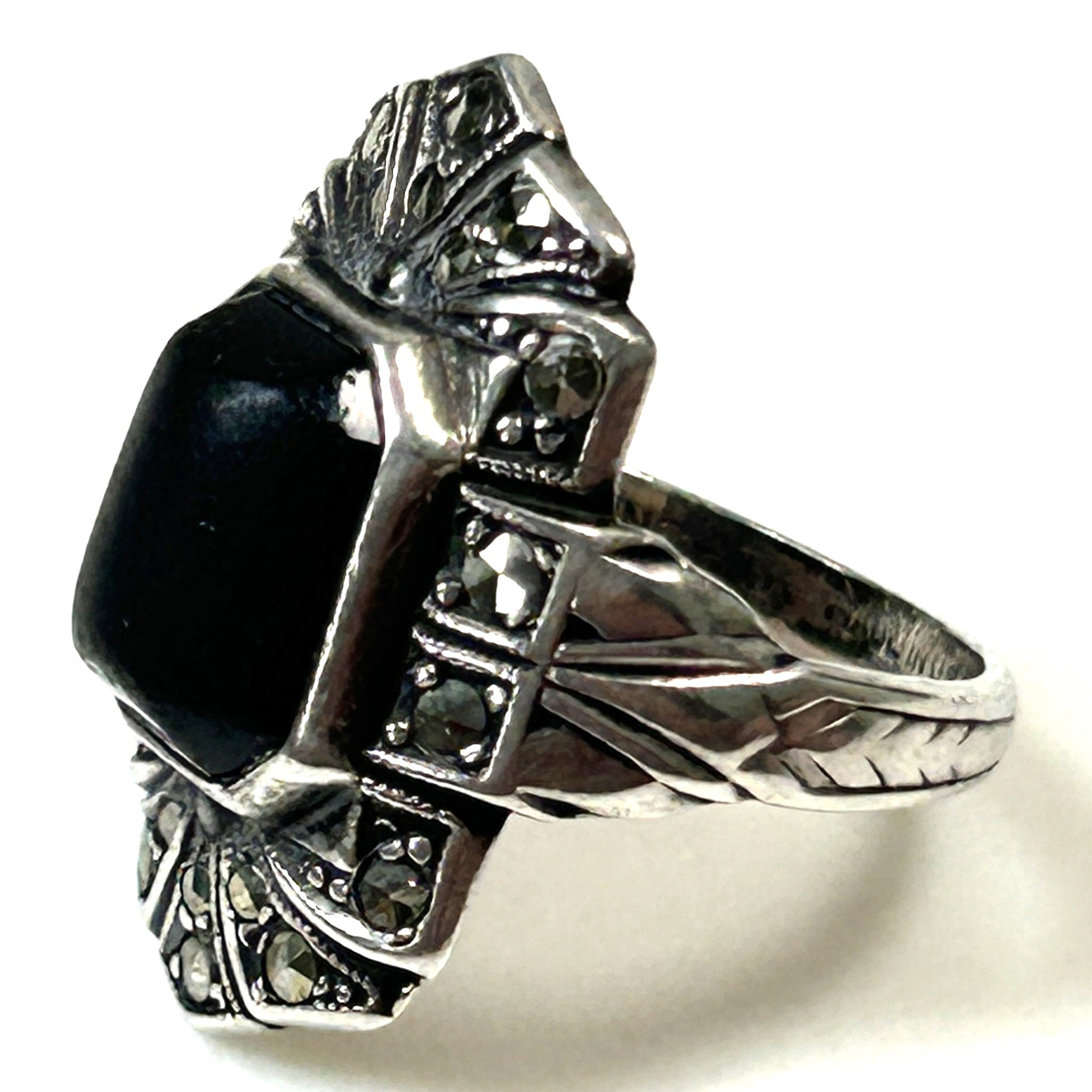 Silver, Marcasite and Onyx Ring