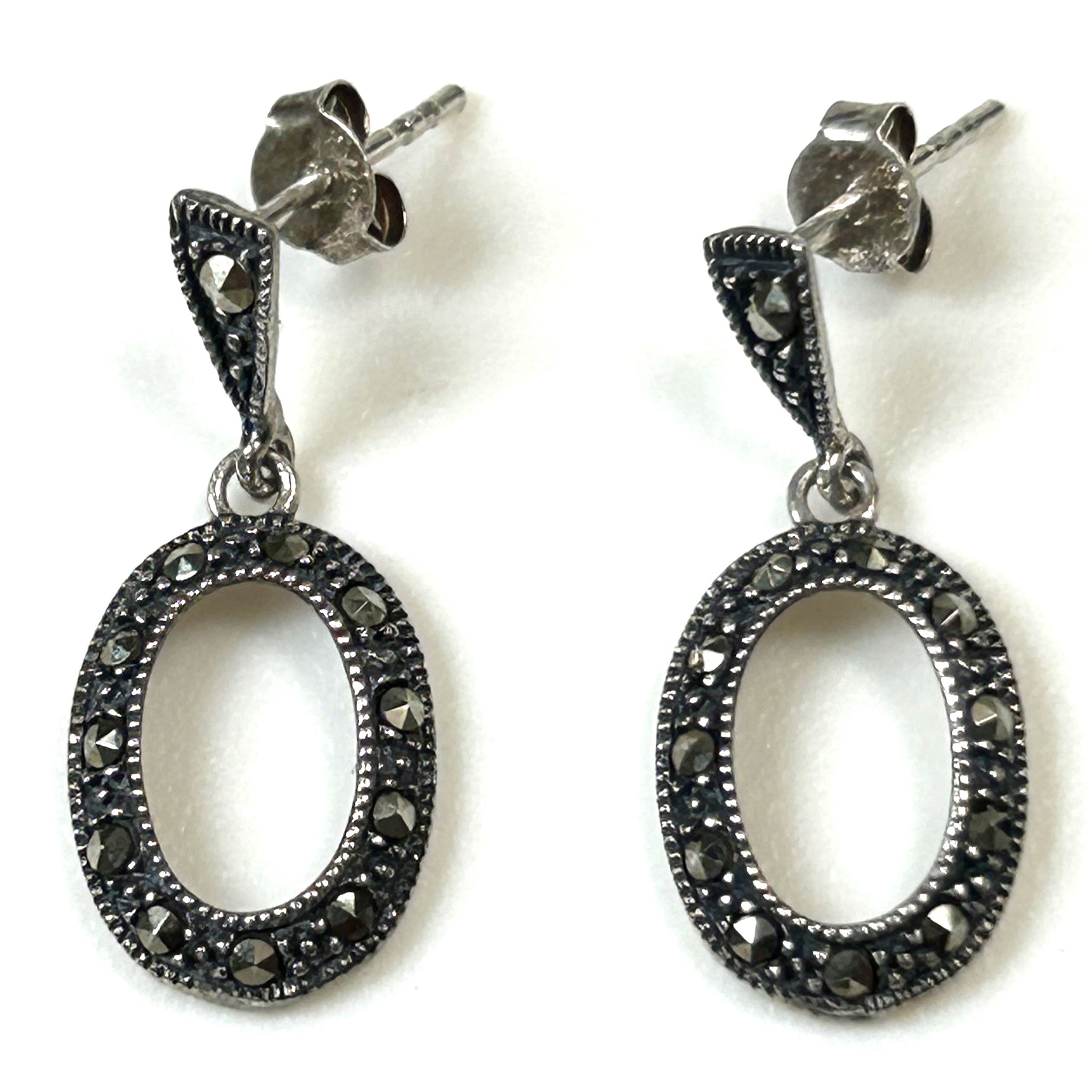 Sterling Silver and Marcasite Drop Earrings