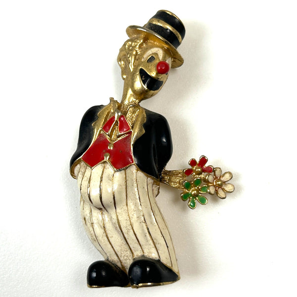 Large Vintage “Clown and Flowers” Brooch