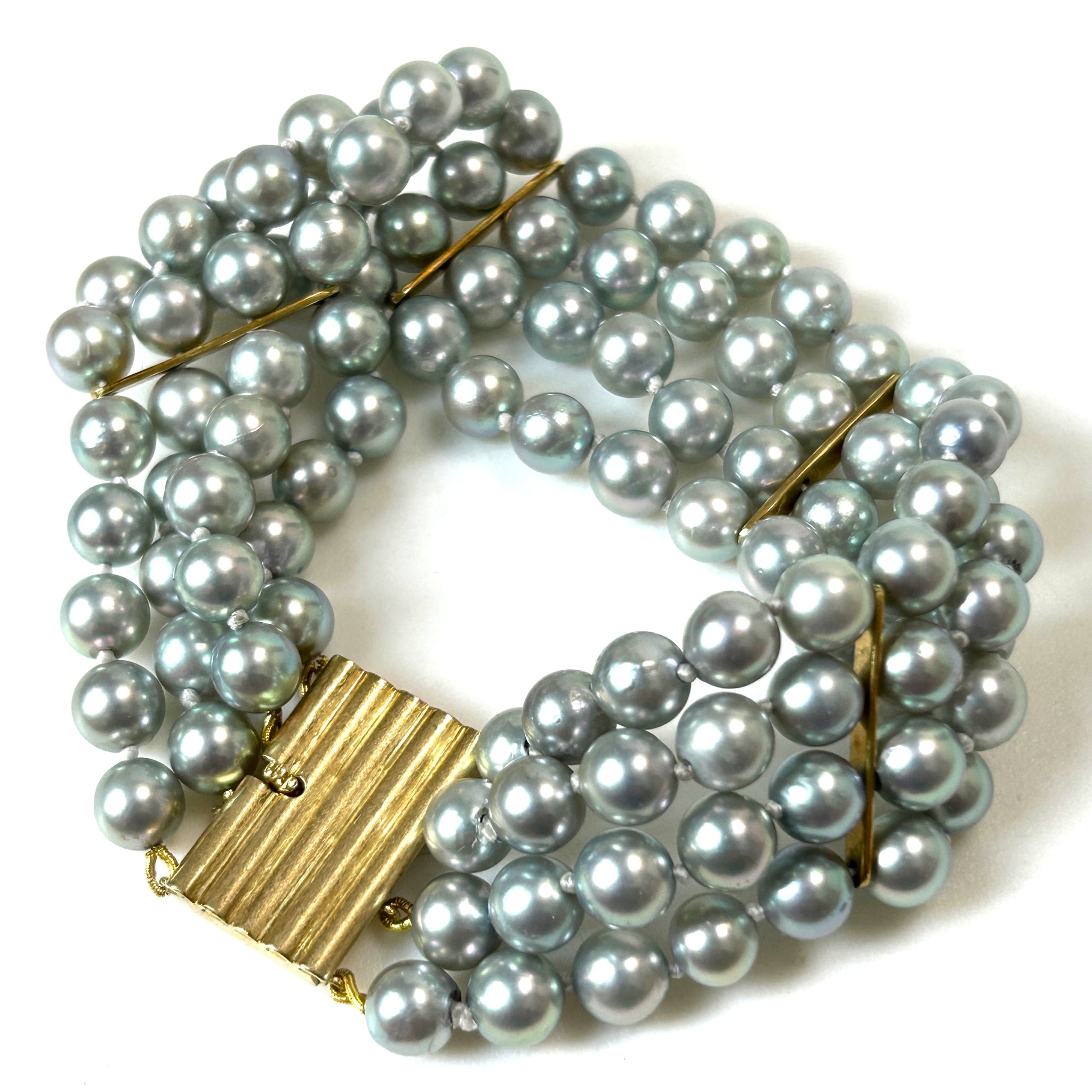 Vintage 18ct Gold and Grey Pearl Bracelet