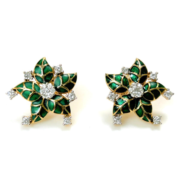 10ct Gold, Diamond and Enamel Stud Earrings