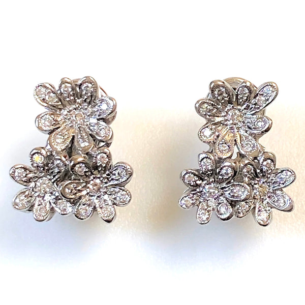 18ct White Gold and Diamond Flower Earrings