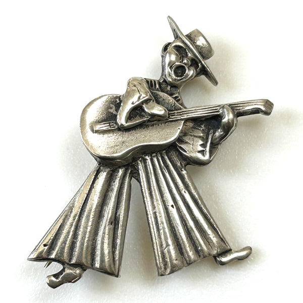 Vintage Silver “Guitar Player” Brooch by Candida