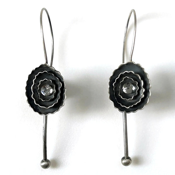 Oxidised Silver and Swarovski Earrings by Kaznowska, Poland