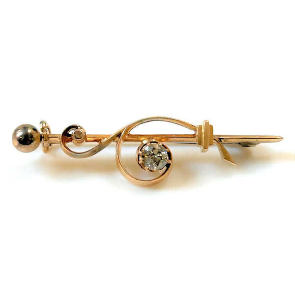 Antique 10ct Gold and Diamond Bar Brooch