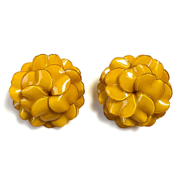 Large Yellow Cilea Bijoux Paris “Geranium” Stud Earrings