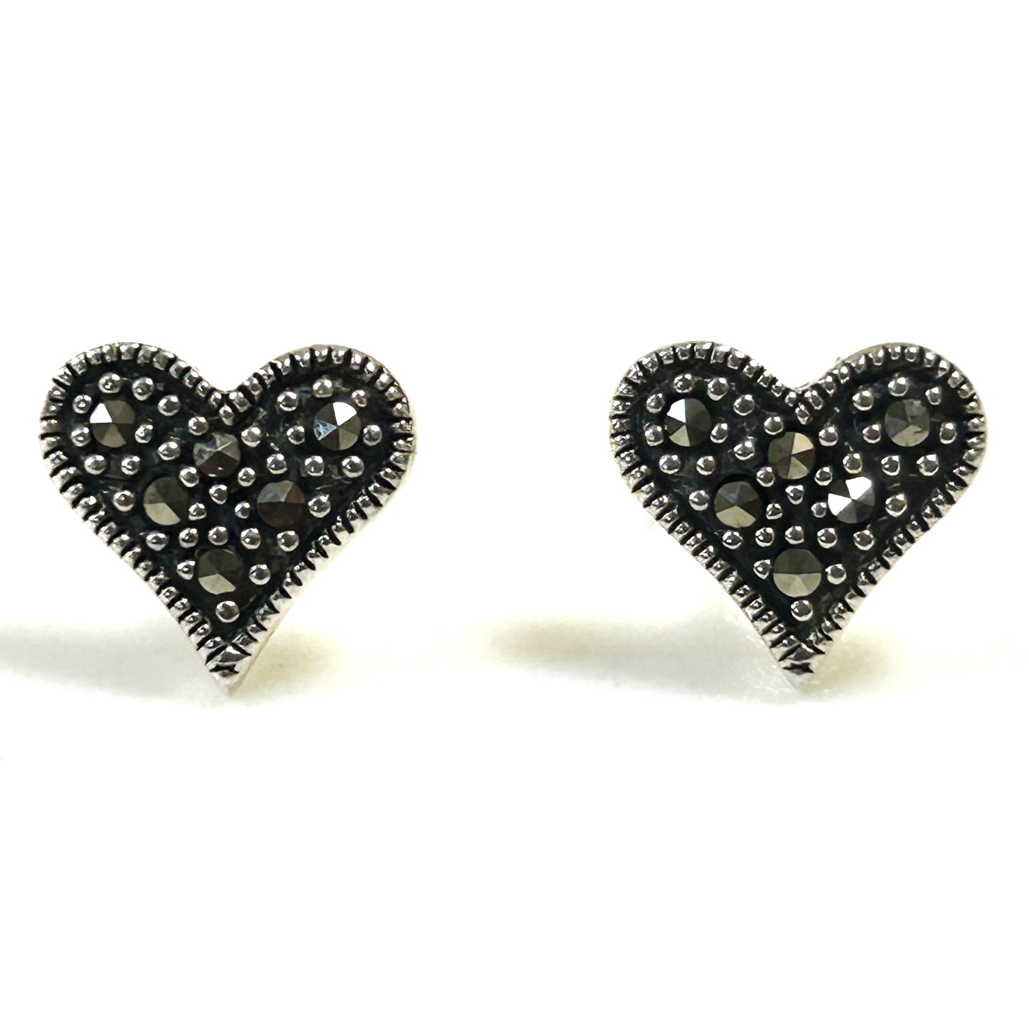 Small Silver and Marcasite “Heart” Stud Earrings