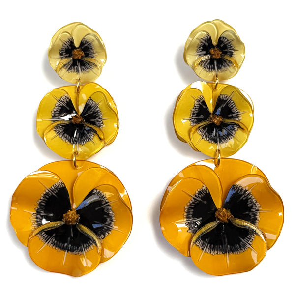 Large Handmade Resin Cilea Paris “Pensee” Drop Earrings
