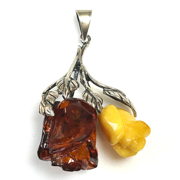 Sterling Silver and Amber “Rose” Pendant