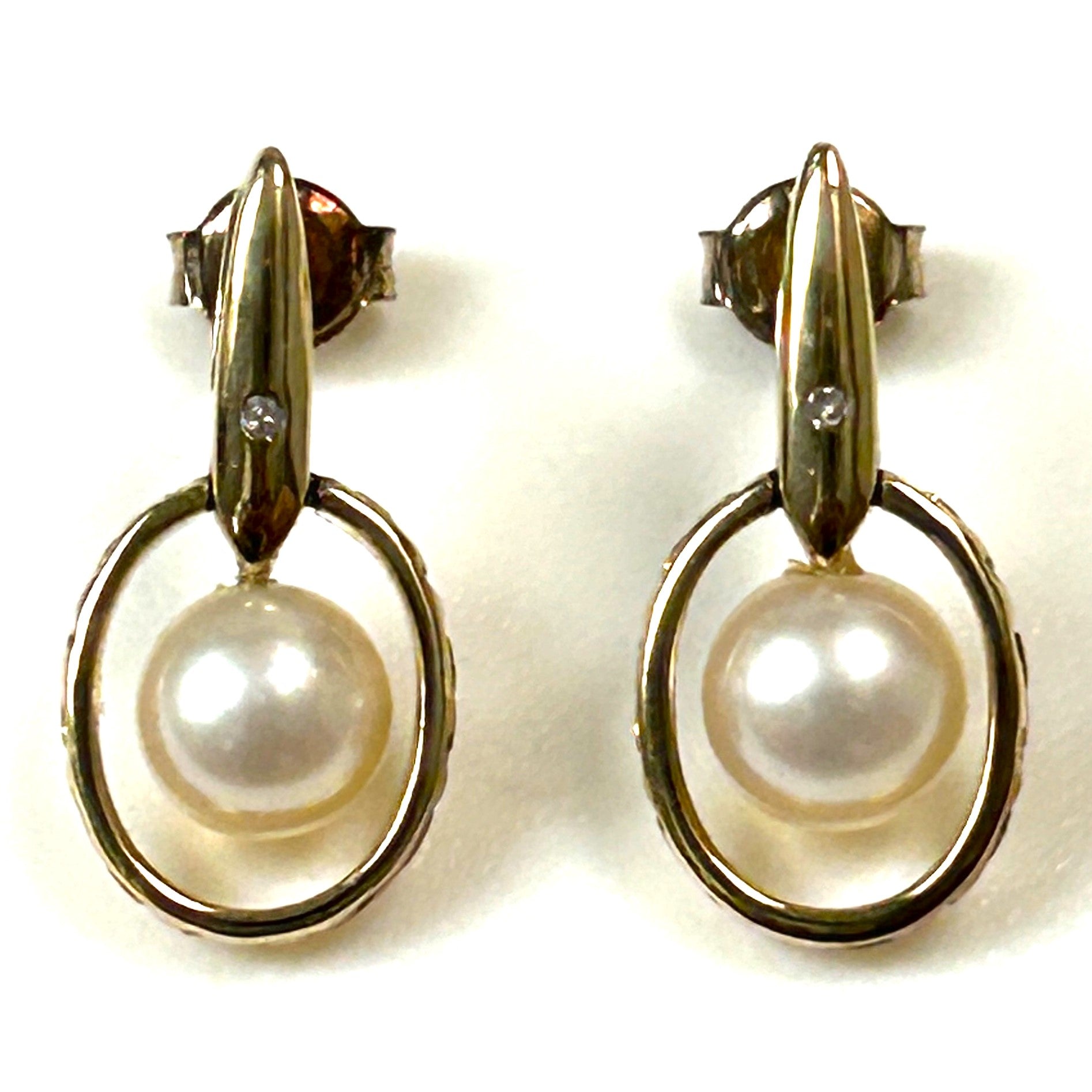 9ct Yellow Gold, Diamond and Pearl Earrings