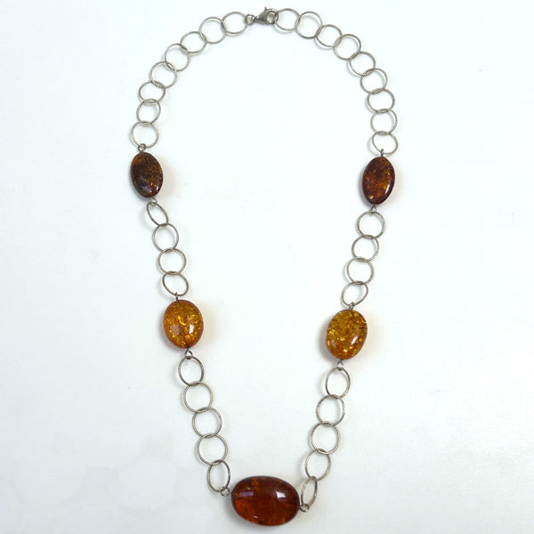 Sterling Silver and Amber Necklace