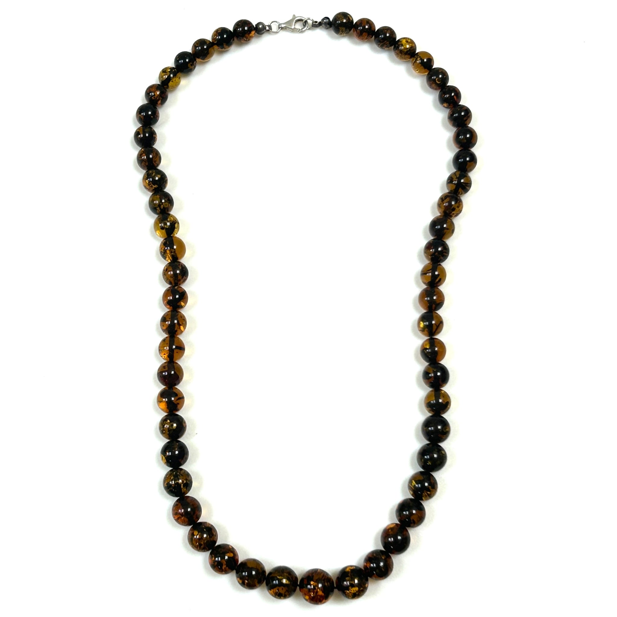 Sterling Silver and Green Amber Bead Necklace