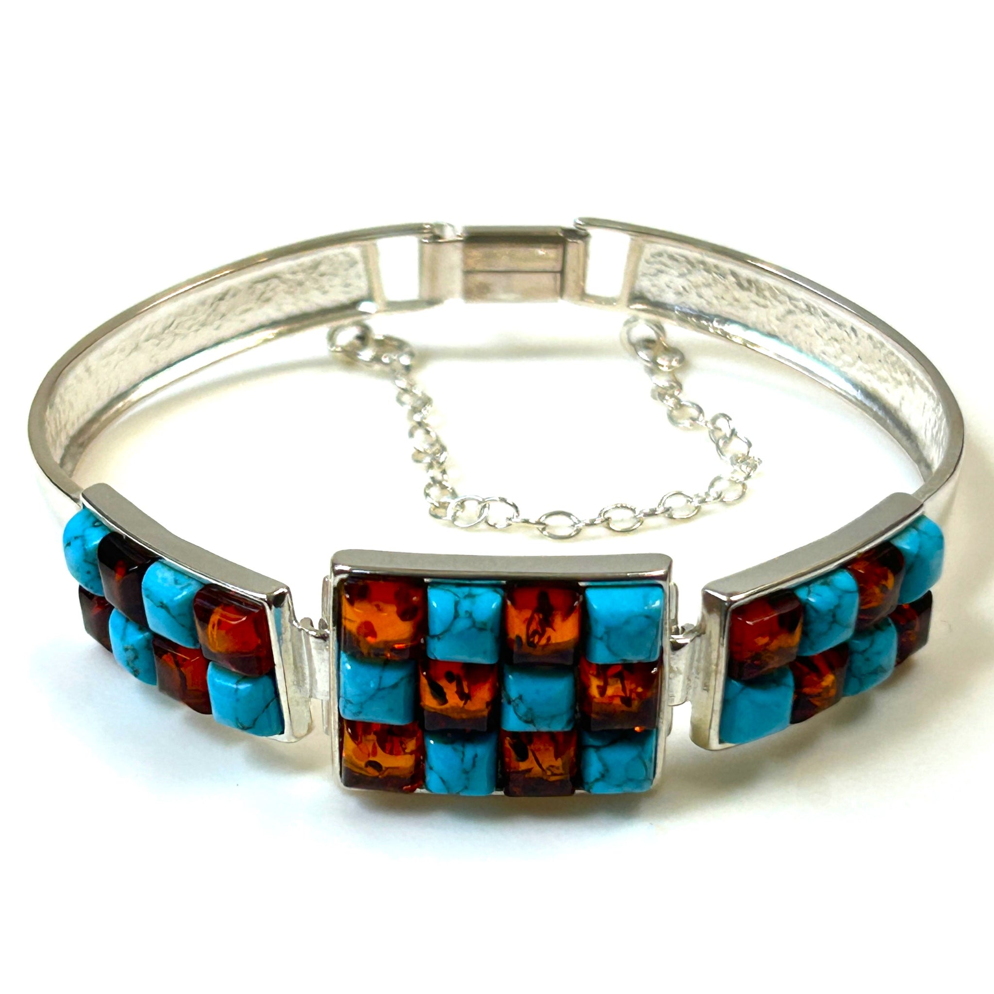 Silver, Amber and Turquoise Bracelet