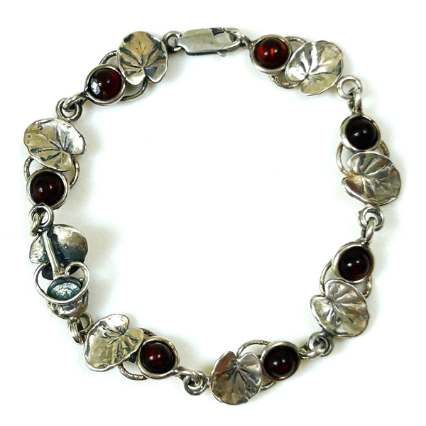 Sterling Silver and Amber “Leaf and Flower” Bracelet