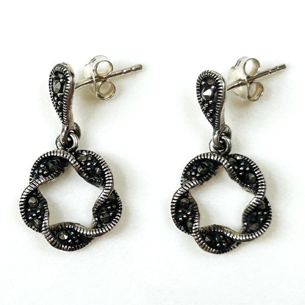 Sterling Silver and Marcasite Drop Earrings