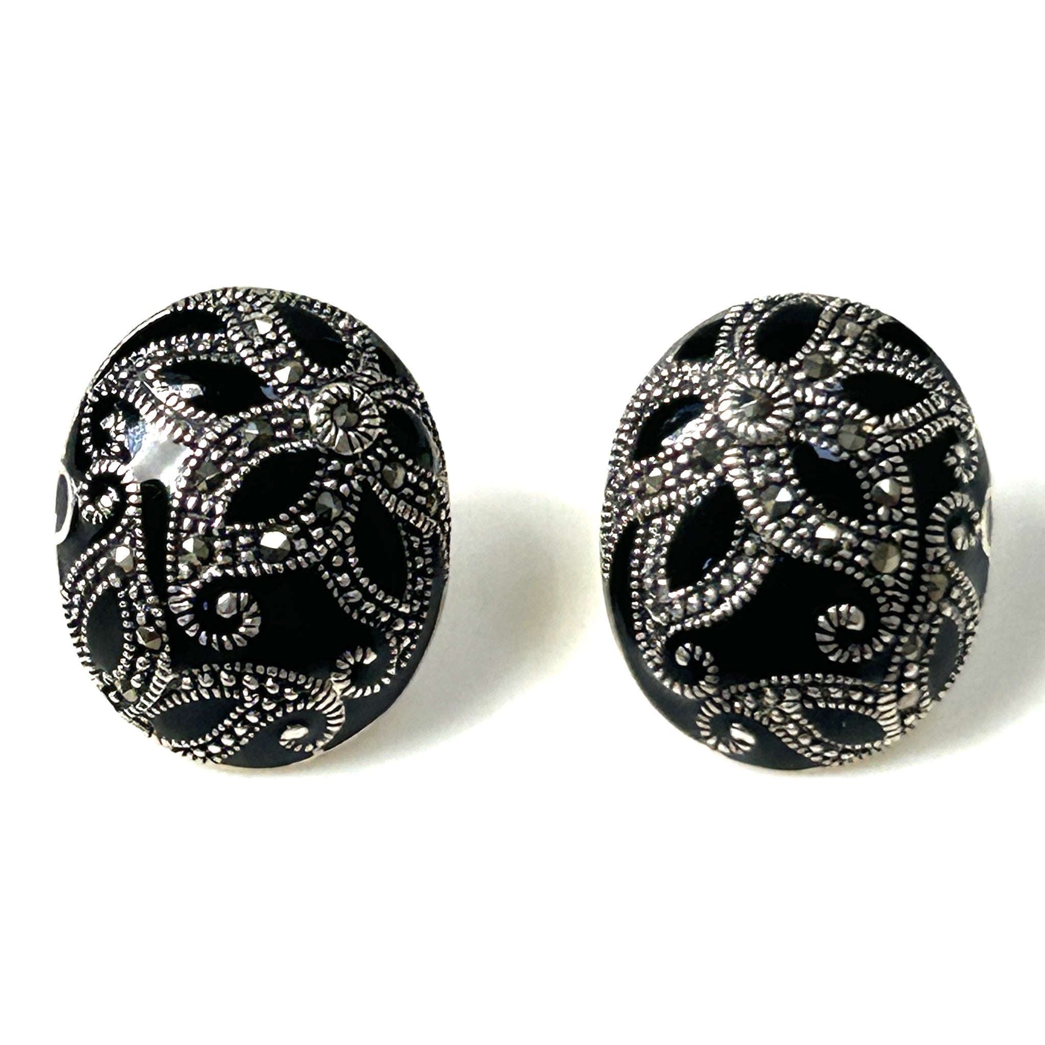 Sterling Silver, Resin and Marcasite Stud Earrings