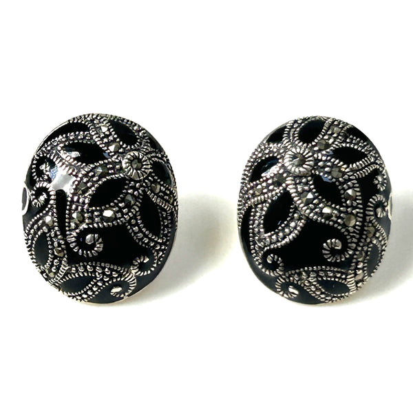 Sterling Silver, Resin and Marcasite Stud Earrings