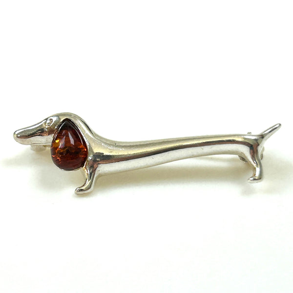 Sterling Silver and Amber “Dachshund” Brooch