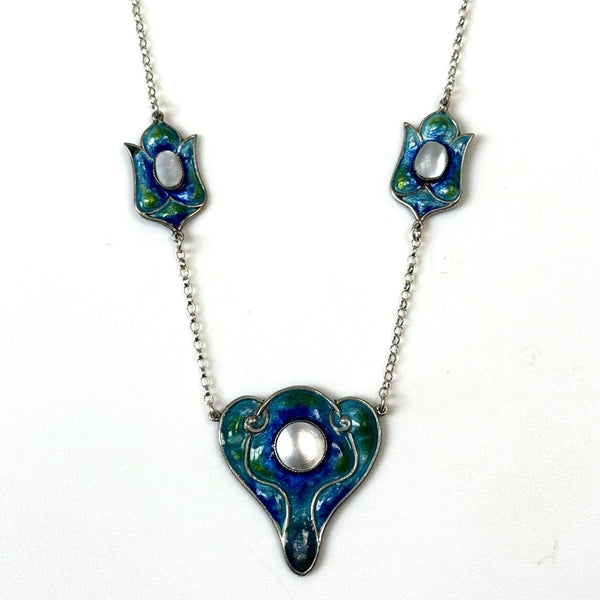 Art Nouveau Gordle Vale and Co. Sterling Silver and Enamel Necklace