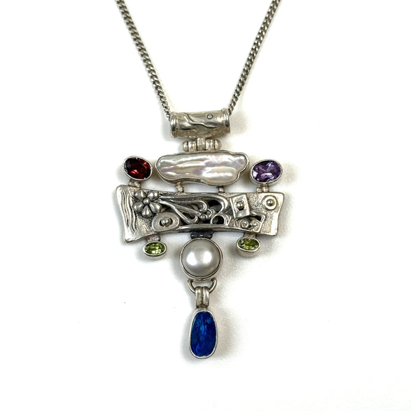 Vintage Silver and Gemstone Pendant Necklace
